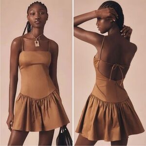 Maeve Drop Waist Mini Dress Brown Anthropologie Size Medium M